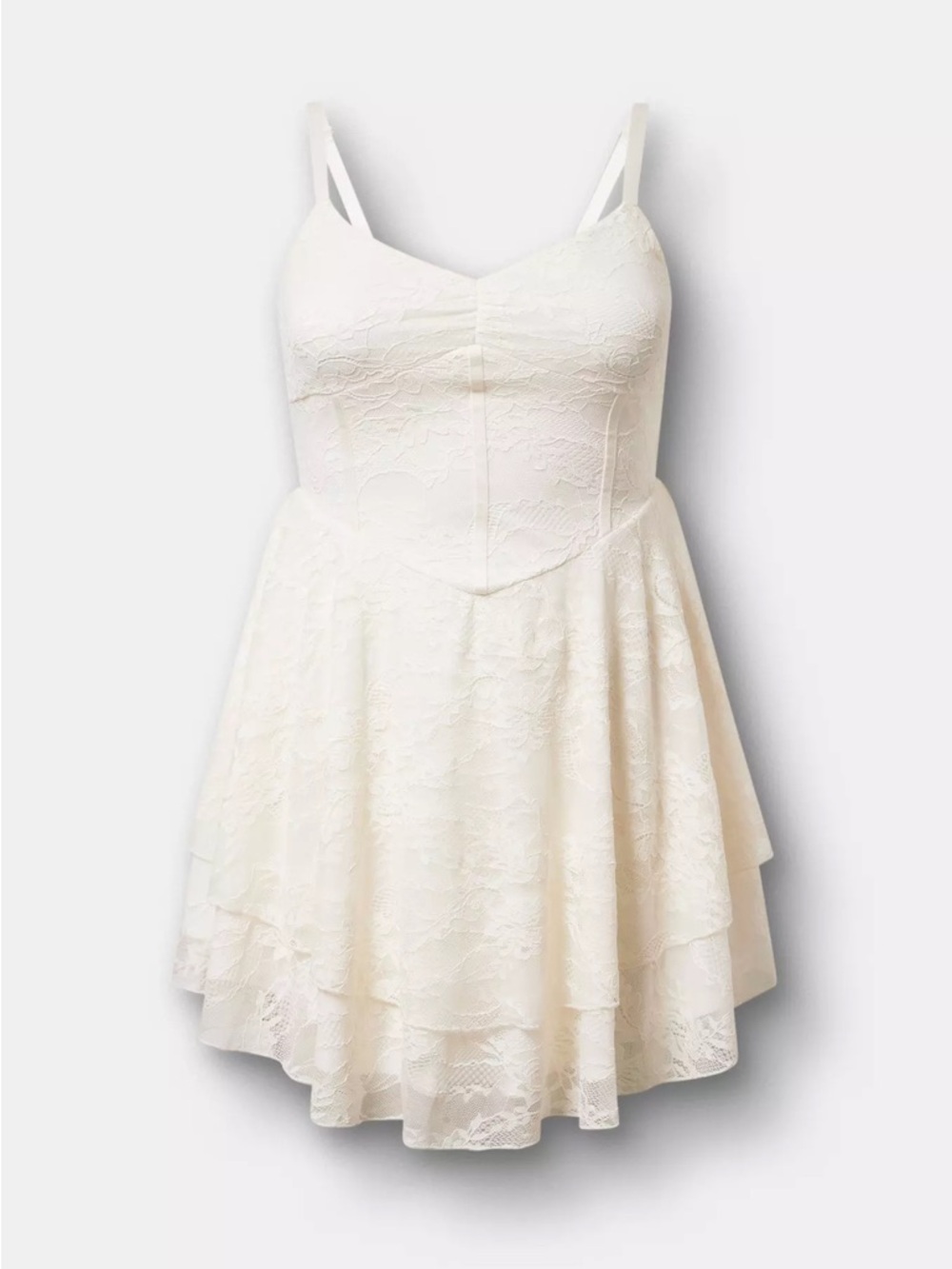 Torrid NWT Lace Tiered Mini Dress | Corset Waist & Adjustable Straps sz 0/12